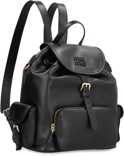 Miu Miu Large Leather Backpack In Black