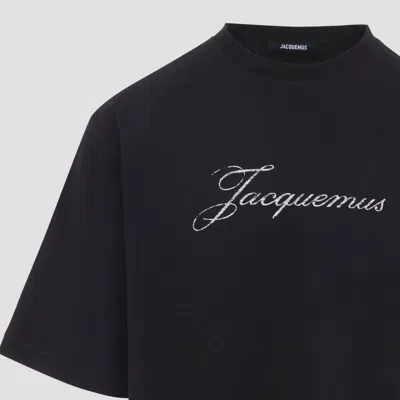 Jacquemus Relaxed Fit Black T-shirt With Cursive Script Logo In Black