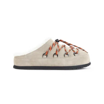 Prada Suede Leather Shearling Flat Mules In Neutral
