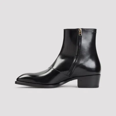 Tom Ford Vincent Burnished Leather Ankle Boots In Black
