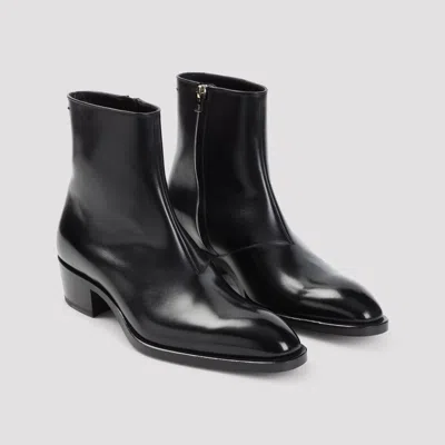 Tom Ford Vincent Burnished Leather Ankle Boots In Black