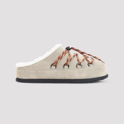 Prada Suede Leather Shearling Flat Mules In Neutral