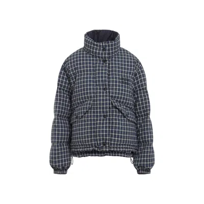 Miu Miu Jacket High Collar Checked Pattern Pockets Quilted In Gray