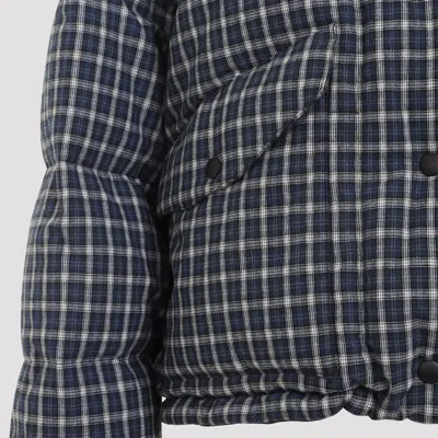 Miu Miu Jacket High Collar Checked Pattern Pockets Quilted In Gray