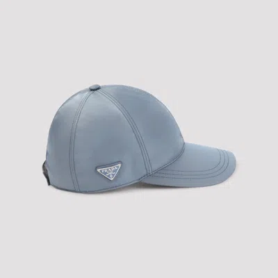 Prada Logo Tech Fabric Baseball Hat Curved Brim In Blue