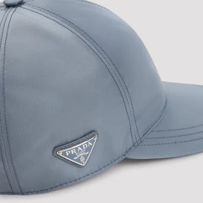 Prada Logo Tech Fabric Baseball Hat Curved Brim In Blue