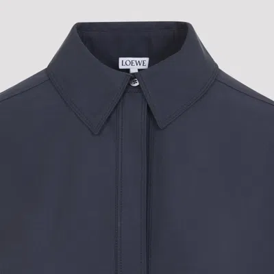Loewe Structured Cotton-blend Gabardine Button-front Short Dress With Pleated Skirt And D-ring Belt In Blue