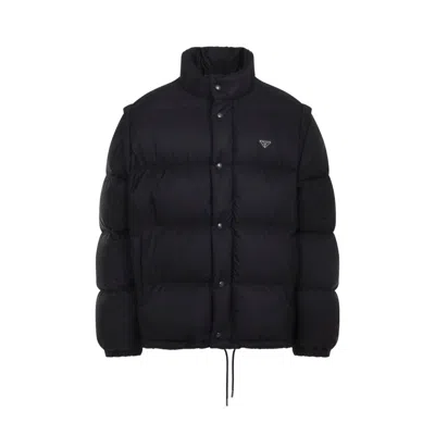 Prada Padded Jacket High Collar Elasticated Cuffs In Black