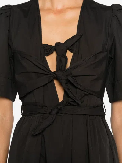 Ganni Belted Bow-embellished Stretch-cotton Poplin Midi Dress In Black