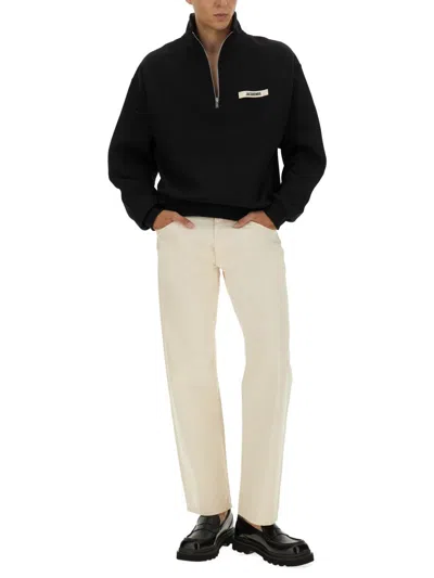 Jacquemus High Neck Zip Sweatshirt With Logo Detail And Gathered Cuffs