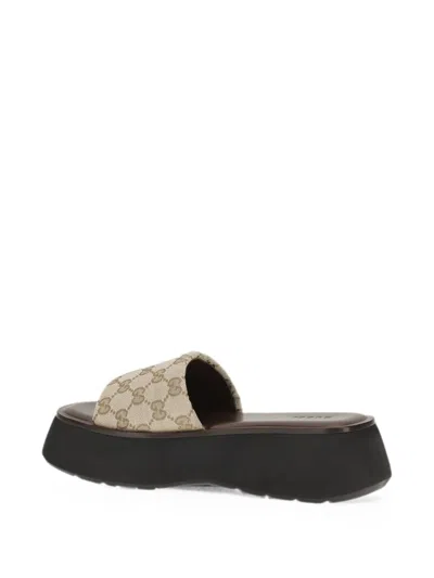 Gucci Platform Slide Sandal Canvas Upper Logo In Neutral