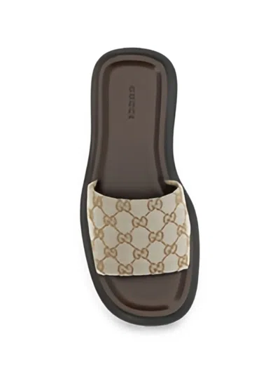 Gucci Platform Slide Sandal Canvas Upper Logo In Neutral