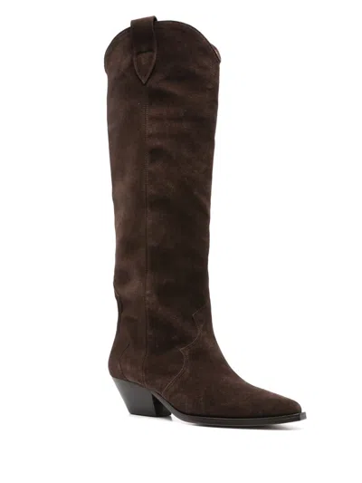 Isabel Marant Denver Leather Knee High Western Boots In Brown