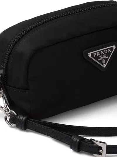 Prada Mini Triangle-logo Makeup Bag In Black