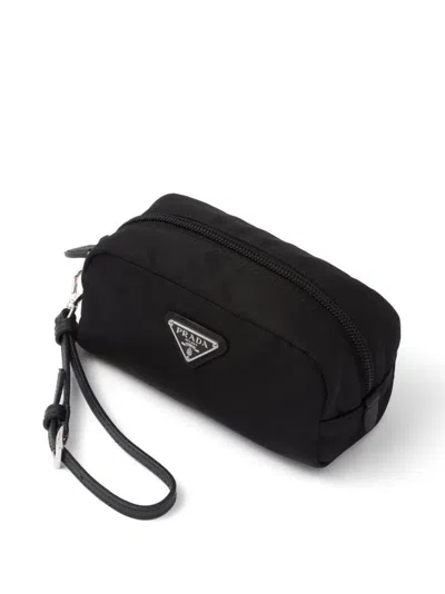 Prada Mini Triangle-logo Makeup Bag In Black