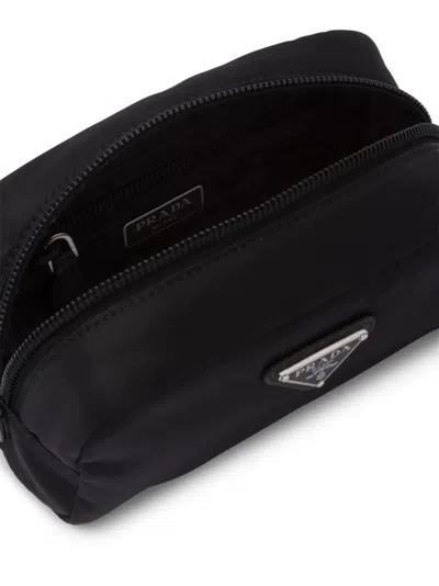 Prada Mini Triangle-logo Makeup Bag In Black