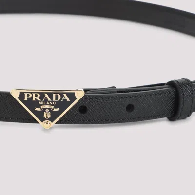 Prada Triangular Buckle Leather Belt In Black