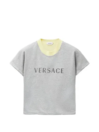 Versace Logo-print Layered-effect T-shirt In Gray