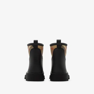 Burberry Check Pattern Boots Pull Tabs Rubber Sole In Black