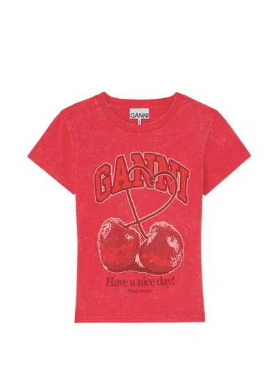 Ganni Red Baby Fit Future Cherry T-shirt In Red