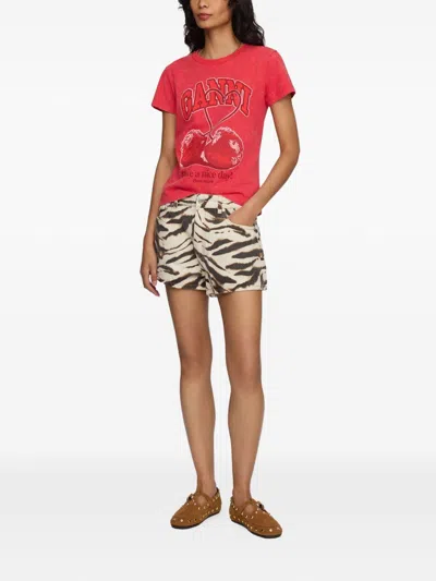 Ganni Red Baby Fit Future Cherry T-shirt In Red