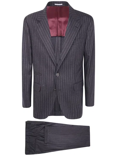 Brunello Cucinelli Pinstripe-pattern Wool Suit In Gray