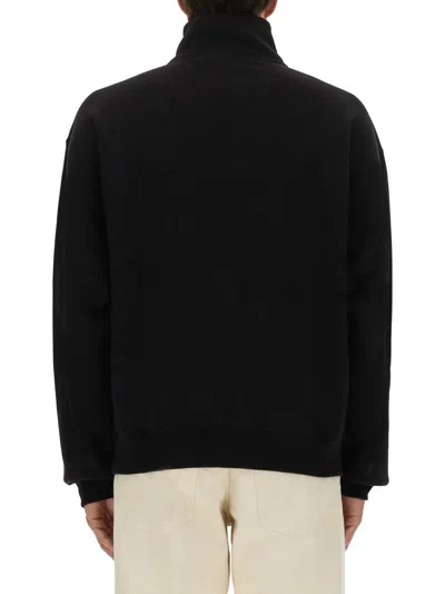 Jacquemus High Neck Zip Sweatshirt With Logo Detail And Gathered Cuffs In Black