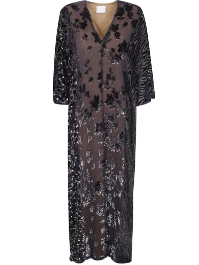 Pierre-louis Mascia Patchwork-pattern Burnout-effect Maxi Dress In Black