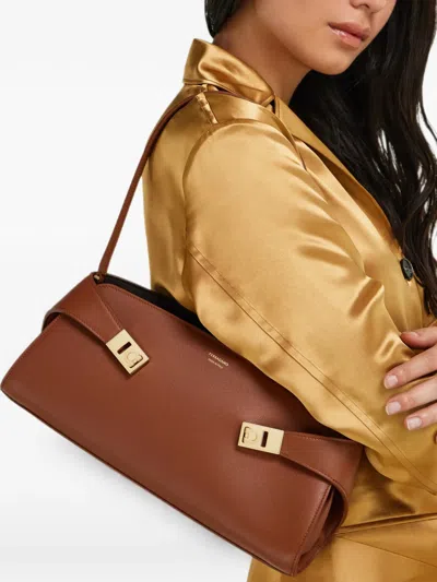 Ferragamo Hug East-west Small Leather Shoulder Bag In Brown