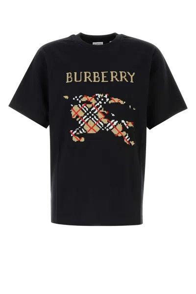Burberry Logo-embroidered Cotton-jersey T-shirt In Black