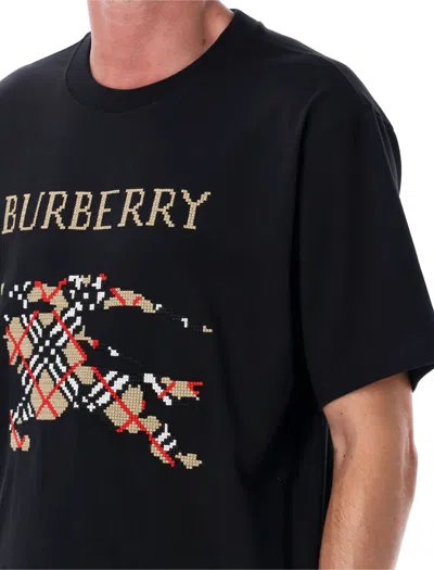 Burberry Logo-embroidered Cotton-jersey T-shirt In Black