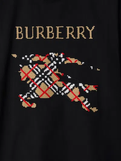 Burberry Logo-embroidered Cotton-jersey T-shirt In Black