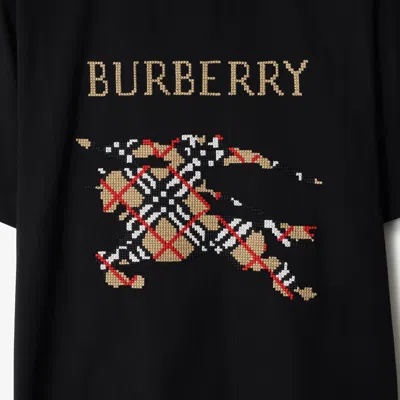Burberry Logo-embroidered Cotton-jersey T-shirt In Black
