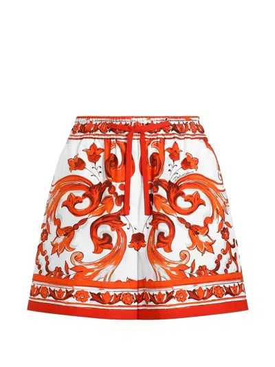 Dolce & Gabbana Shorts In Cotone Arancione Con Stampa Grafica Dolce E Gabbana In Orange