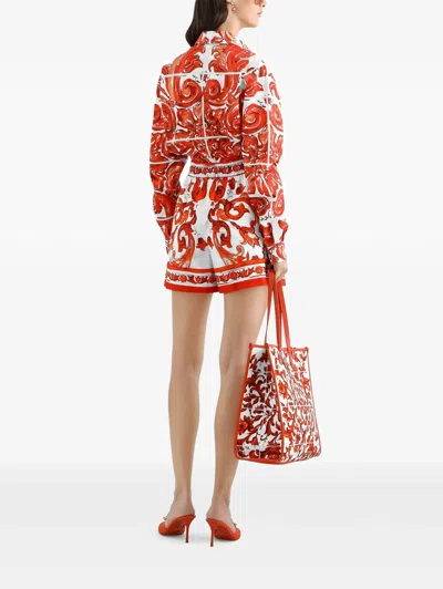 Dolce & Gabbana Shorts In Cotone Arancione Con Stampa Grafica Dolce E Gabbana In Orange