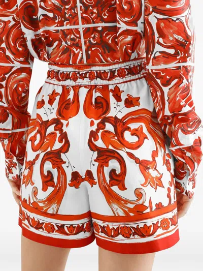 Dolce & Gabbana Shorts In Cotone Arancione Con Stampa Grafica Dolce E Gabbana In Orange