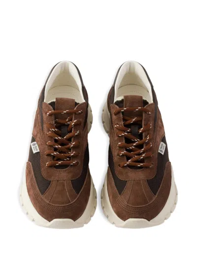 Prada Brown Leather Rete Tech Sneakers In Brown