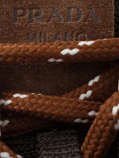 Prada Brown Leather Rete Tech Sneakers In Brown