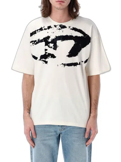 Diesel T-shirt With Distressed Flock Print In White