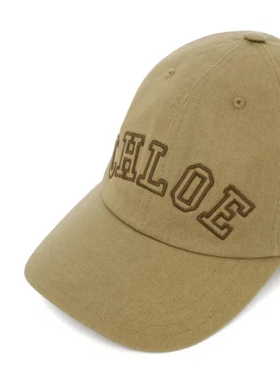 Chloé Deep Khaki Logo Baseball Hat In Brown