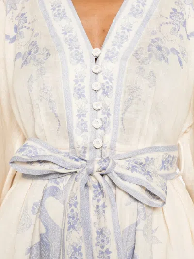 Zimmermann Womens Indra Plunge Linen Mini Dress Cream Lilac Floral In Neutral