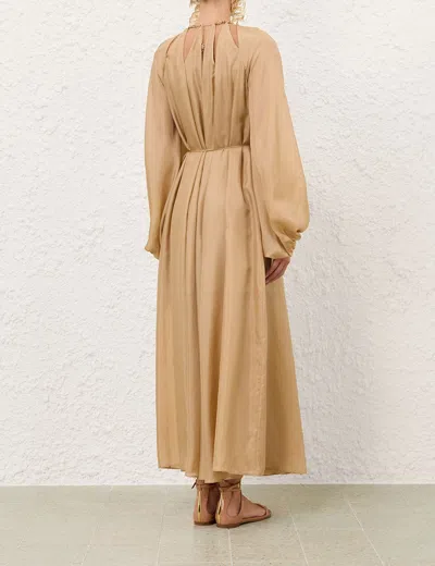 Zimmermann Silk Mini Dress With Billow Sleeves And Adjustable Chain In Brown