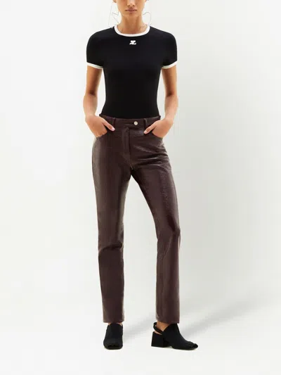 Courrèges Courreges Women Cotton T Shirt With Contrasting Profiles In Black