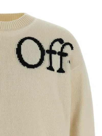 Off-white Ribbed Collar And Cuffs Knit Sweater In White