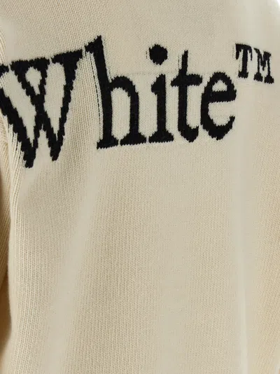 Off-white Ribbed Collar And Cuffs Knit Sweater In White