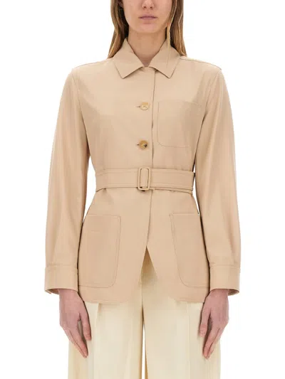 Max Mara Jacket Belted Patch Pockets In Neutral