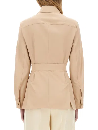 Max Mara Jacket Belted Patch Pockets In Neutral