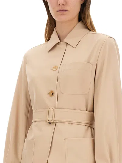 Max Mara Jacket Belted Patch Pockets In Neutral