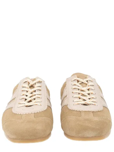 Dries Van Noten Women Beige Low-top Sneakers With Two-tone Lace-up In Suede Woman In Nude
