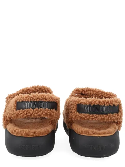 Moon Boot Shearling Upper Double Strap Slingback Sandals In Multi